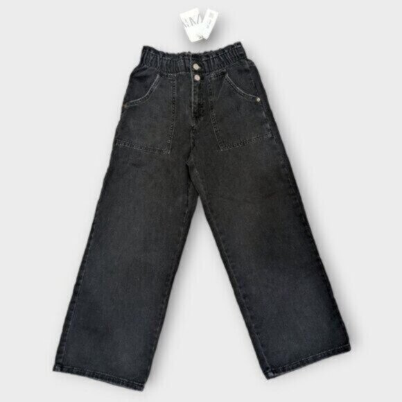 Zara Black Paper Bag Waist Denim Jeans Size 26 Women - Picture 2 of 5